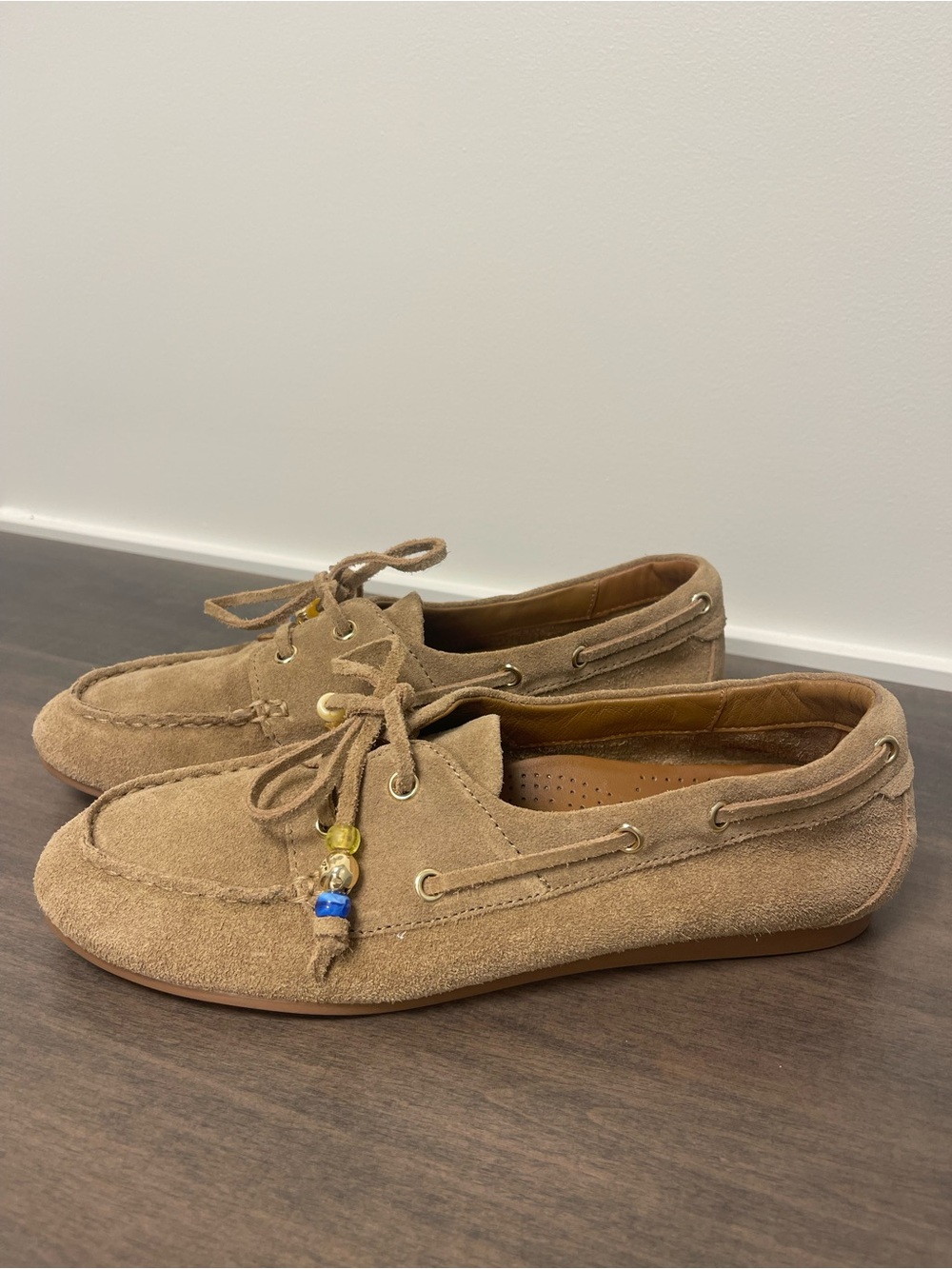Madewell Tan Suede Boat Shoes Loafers Beaded Size 7